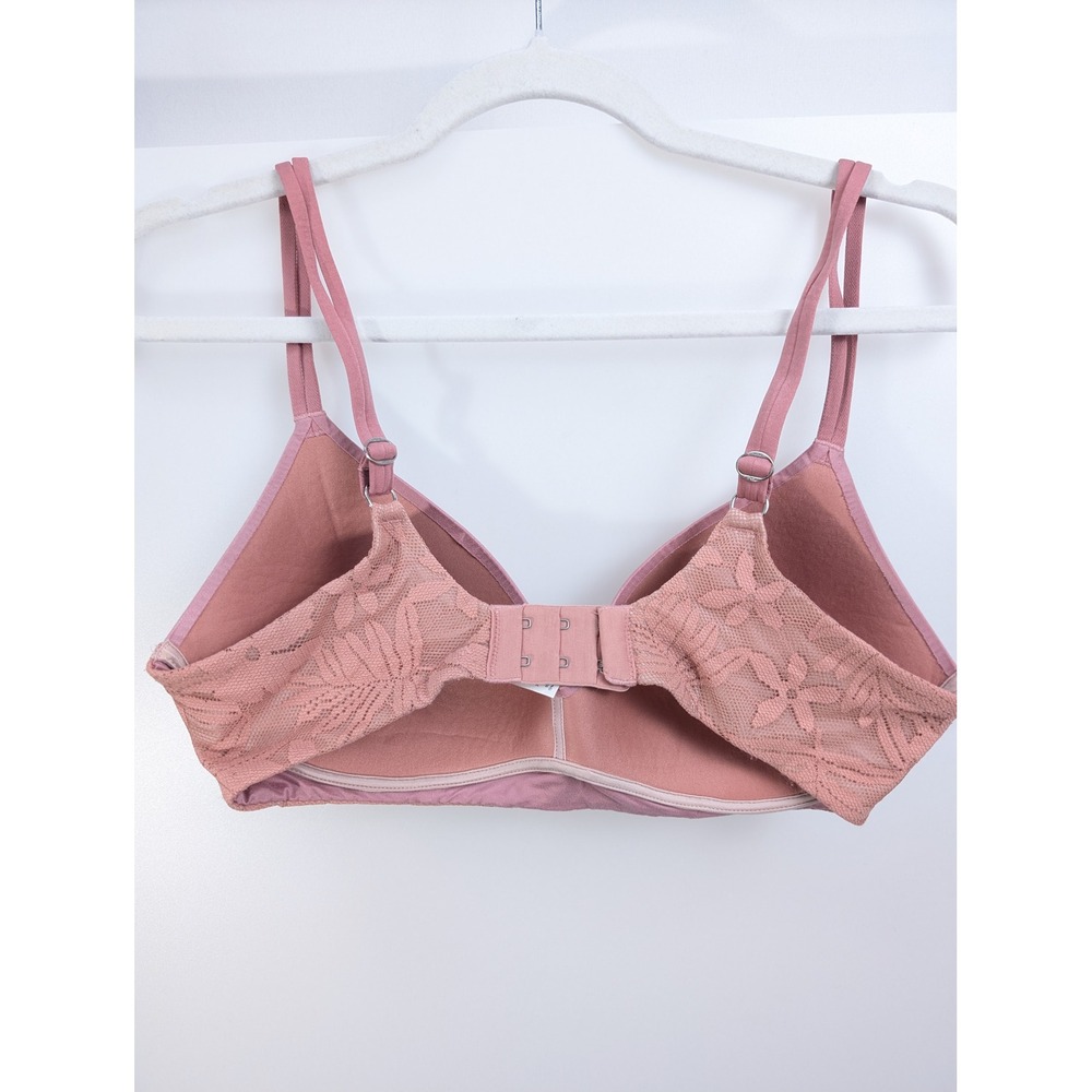 Aerie Real Sunnie Wireless Bra Size 34D Pink Lace Trim Smoothing Comfort T Shirt - Picture 4 of 10